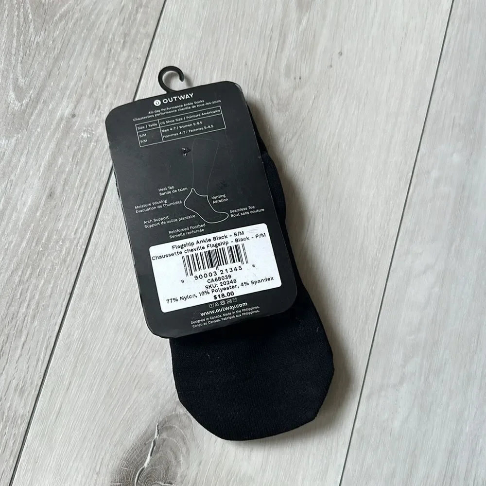 Flagship Ankle Socks Black‎ size S/M nwt